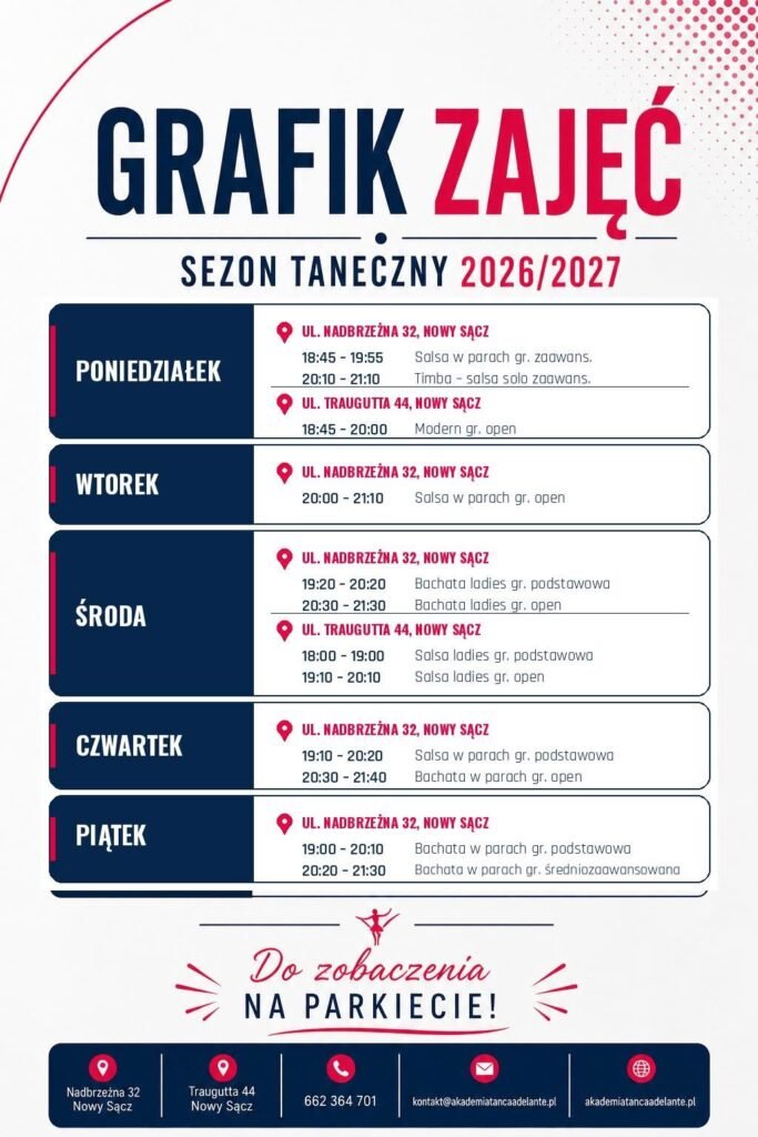 Nowy grafik zajęć tanecznych w Adelante – sezon 2026/2027